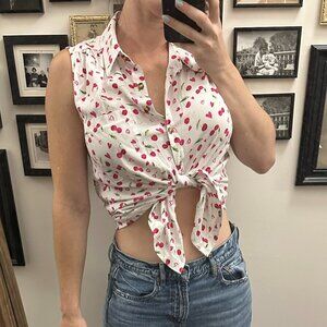 Cottagecore Cherry button Up Top fits like Women's Size Small
